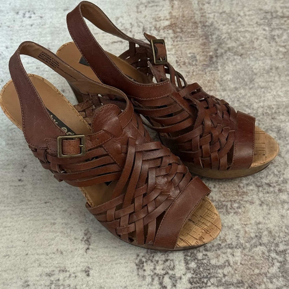 Libbey Brown Leather Huarache Sandals